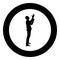 Man is turning to heaven Man up arm Appeal to god Pray concept silhouette icon black color illustration in circle round