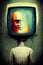 Man with tv head. Media manipulation concept