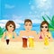 Man and two woman enjoying beach holiday