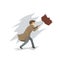 Man with umbrella is blown away by strong wind storm and rain vector illustration