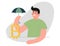 Man with umbrella protects bitcoin