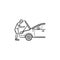Man under the hood of car hand drawn outline doodle icon.