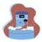 A man undergoes a full body cryotherapy course in a cryosauna. illustration in cartoon flat style