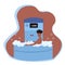 A man undergoes a full body cryotherapy course in a cryosauna. Vector illustration in cartoon flat style
