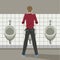 Man urinating in a public toilet vector flat design