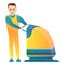 Man use floor cleaning device icon, cartoon style