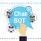 Man Use Free Chat Bot, Robot Virtual Assistance Element Of Website Or Mobile Applications, Artificial Intelligence