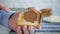 Man Use a Knife and Spread Chocolate Cream on a Toast in Slow Motion