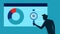 man uses a magnifying glass to view market share charts. Business analysis or market analysis. concept of finance and investment