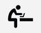 Man Using Laptop Icon Person Stick Figure Work Study Computer Cafe Sit Sitting Down Worker Clipart Artwork Symbol Sign Vector EPS