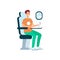 Man using laptop while sitting in airplane near window cartoon style