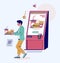 Man using self ordering food service vector illustration