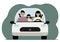 Man using smartphone while driving a car. A man is carrying his family in a car. The driver and passengers in medical