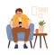 Man using smartphone. Remote work, chatting in social media. Boy sitting in chair at home and looks in phone, gadget