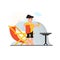 Man on vacation vector illustration. Man drinks a drink on the background of waves. - Vector