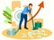 Man vacuuming money. In minimalist style Cartoon flat raster