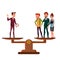 Man Versus Group Of People Stand On Scales In Equal Balance Vector Flat Cartoon Illustration