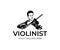 Man violinist playing violin, logo design. Musical instrument, music school, music and symphony orchestra, vector design