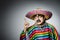 The man in vivid mexican poncho against gray