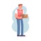 Man Volunteer Character Holding Cardboard Box Giving Humanitarian Aid and Help to Poor Vector Illustration