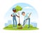 Man Volunteer Planting Tree in the Park Preserving Nature and Environment Vector Illustration