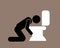 Man is vomiting into toilet bowl and wc