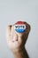 Man with a vote badge for the US election