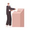 Man voting with ligth brown hair and a dark suit
