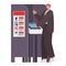 Man voting with ligth brown hair and a dark suit in gray voting booth