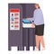 Man voting with ligth brown hair and purple coat in gray voting booth