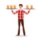 Man waiter serving fresh beer drink on tray vector illustration