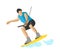 Man wakeboarding in action summer fun hobby outdoor water sport character vector.