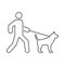 Man Walk with Dog on Leash Black Line Icon. Walker Person with Mammal Pet Dog Flat Symbol. Boy with Domestic Happy Puppy