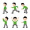 Man Walk Run Jump Action Character Active Fitness Exercise Sport Movement Flat Cartoon Side View Vector