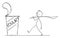 Man Walking with Big Spoon to Eat Yogurt. Concept of Healthy Eating. Vector Cartoon Stick Figure Illustration