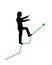 Man walking with both arms up front and one leg forward like climbing upstairs green graph arrow line growing up vector