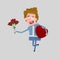 Man walking with a bouquet of roses