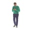 Man walking with cell phone in hands and texting. Isolated vector illustration
