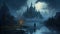 Man Walking By Dark Castle: A Speedpainting With Wizardcore And Romantic Riverscape Elements