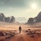 The man walking in the desert. AI-generated.