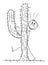 Man Walking in Desert Hit the Big Cactus, Vector Cartoon Stick Figure Illustration