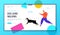 Man Walking with Doberman Dog Website Landing Page, Character Jogging with Pet, Morning Exercising, Domestic Animals