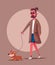 Man is walking with a dog. Cartoon vector illustration. Dog walker