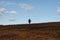 Man walking at flat mountain in Finnmark,  bird hunting for grouse bird