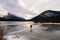 Man walking on the frozen Vermilion lakes