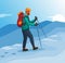 Man walking on mountain ice hiking winter sport activity illustration vector