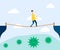 Man walking on rope walk way Vector illustration