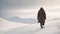 Man Walking in Snow, Wearing Trench Coat, Winter Scene, Outdoor Activity. Generative AI.