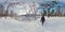 Man Walking Through Snowy Forest in 360 Degrees