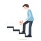 Man walking on stairs and injury of the knee . person injury icon